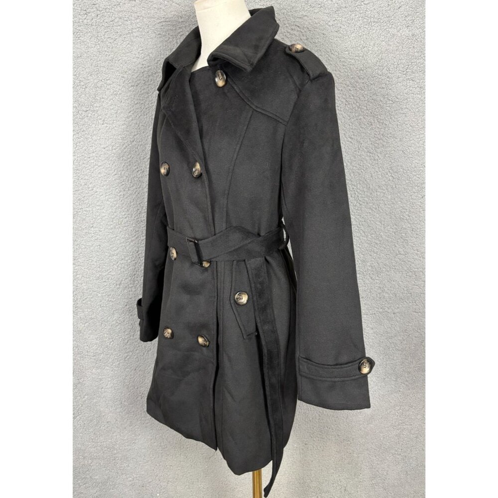 Wantdo Women's Double Breasted Belted Trench Coat Medium Black NWT's - Picture 4 of 8